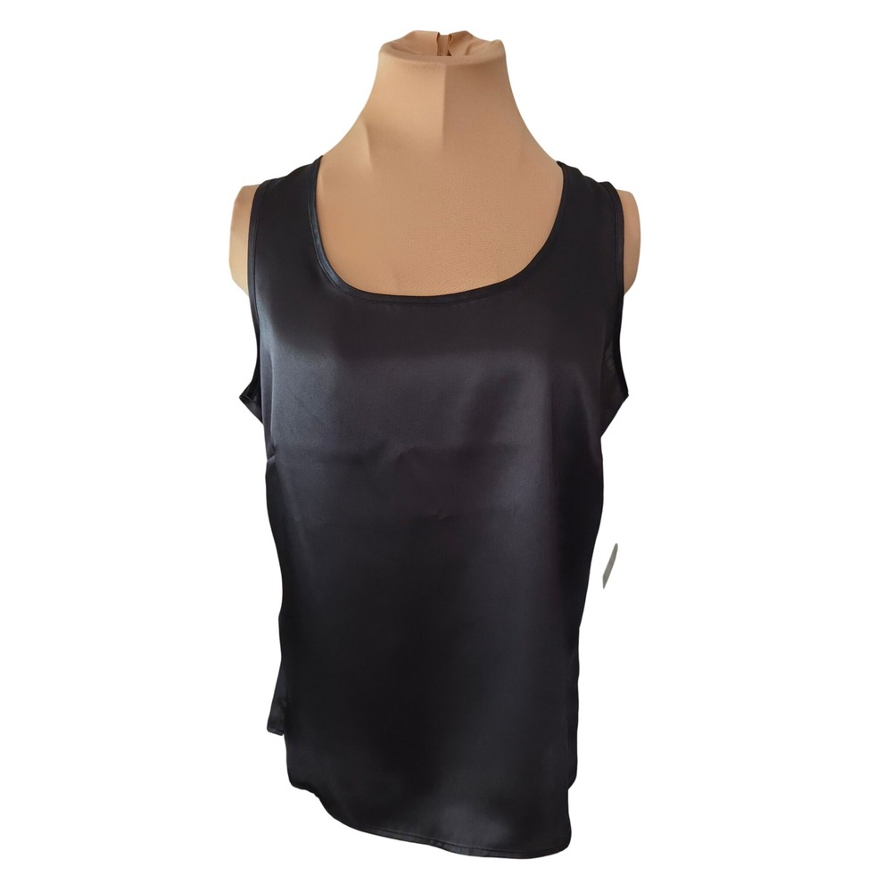 Elementz NWT Womens Black Satin Sleeveless Tank Top Blouse Size S